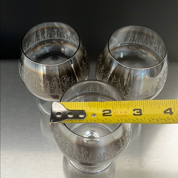 Vintage MCM 1950's Platinum Ombre Fade Snifter Glasses Raised Design (Set of 3) - Picture 6 of 6